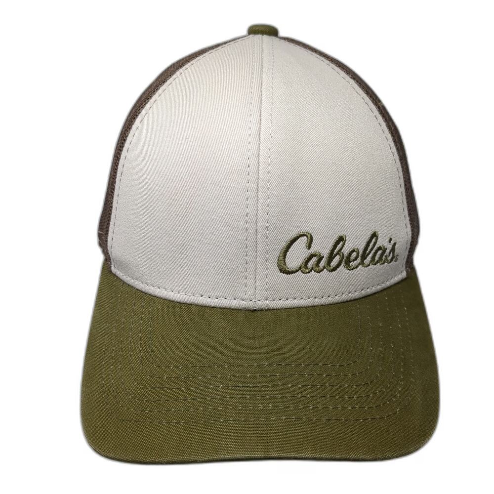Cabela's Trucker Hat Beige Green Brown One Size Mesh Back Snapback Hunting